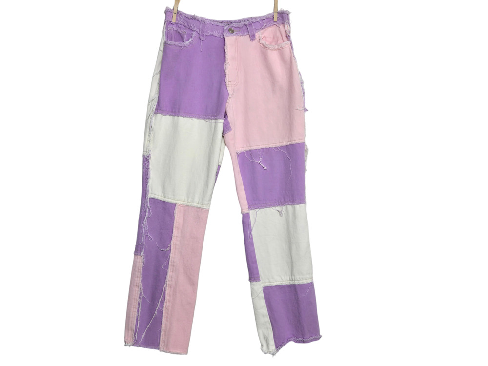 Jaded London Patchwork Jeans Size 30 Pink Purple White Y2K Spice Girls Straight